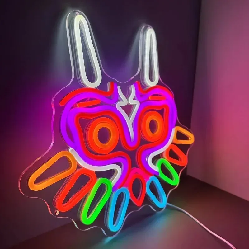 GGK Majora's Mask LED Sign LoZ Neon Sign for Room Wall Decor Gamer Gift Zelda Mask Game Room Decor LED Neon Light for Zelda Fans