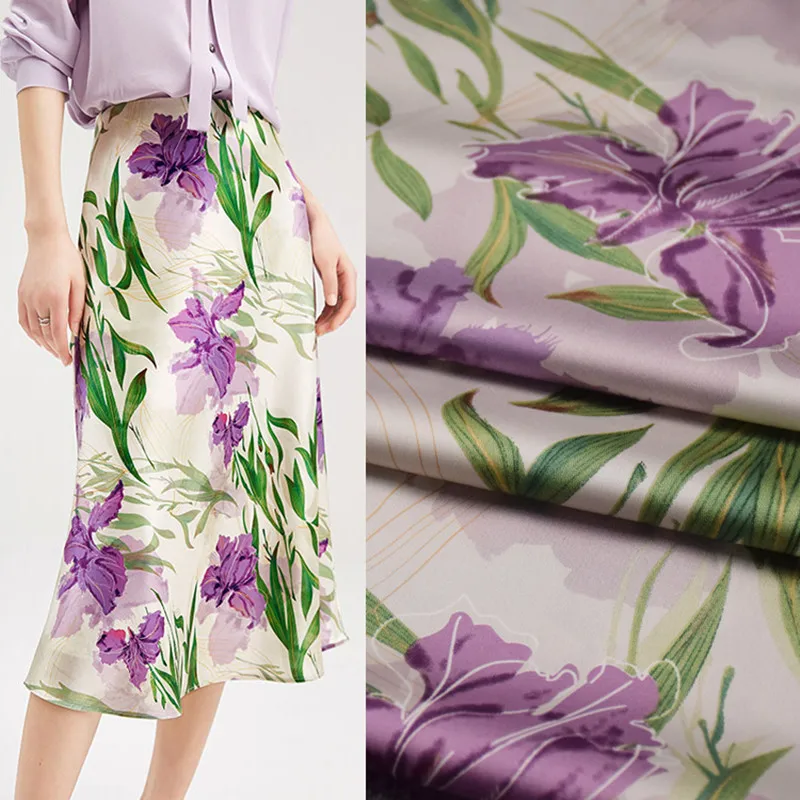 Elegant Purple Big Flower Chiffon Fabric, High Grade, Summer Dress Shirt, Pajamas Cheongsam Han Cloth, Sewing Material, T1971