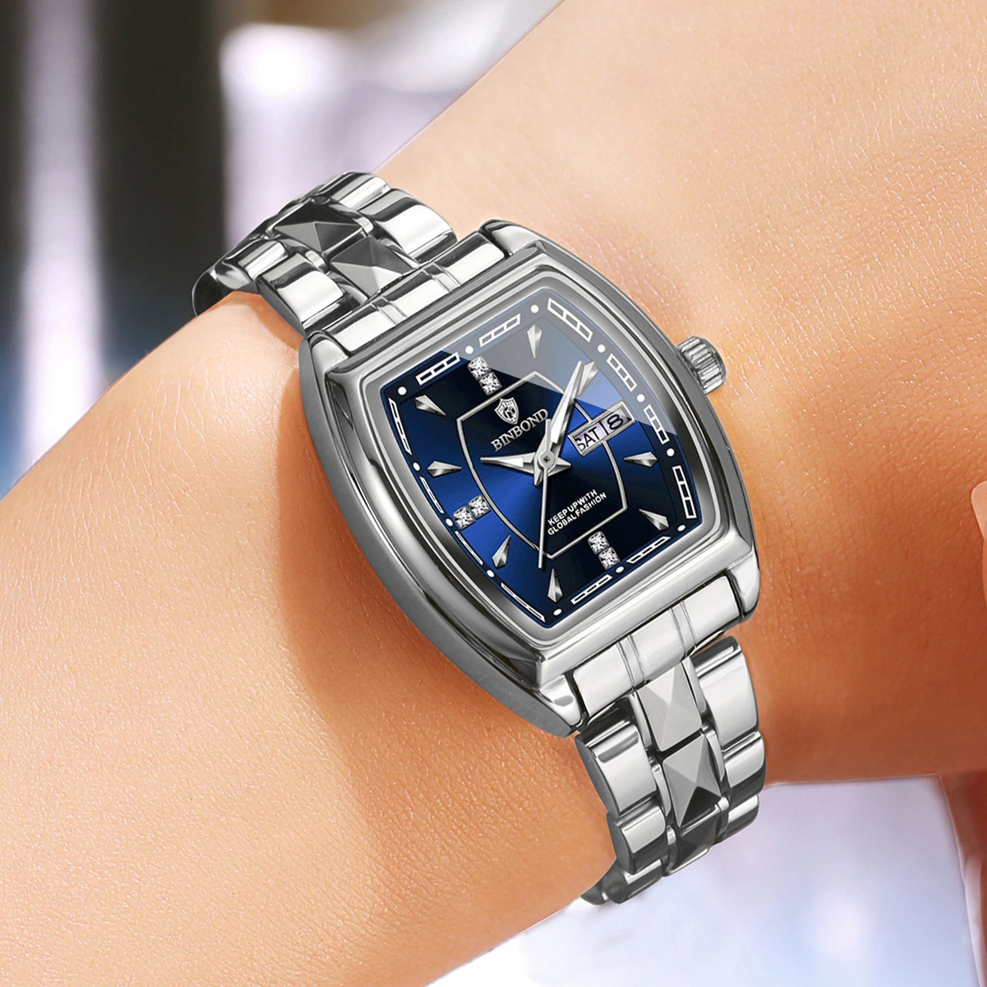 BINBOND Week Display Auto Date Casual Reloj Precise Quartz Watches For Women Luxury Luminous Waterproof Durable Ladies Watch view 4