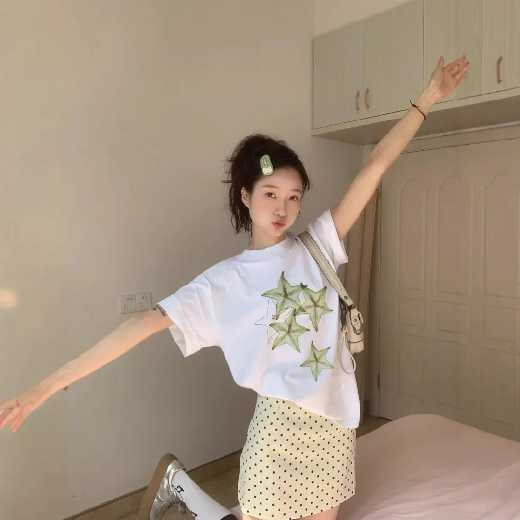 

Trendy American Ins Women's Printed Short-sleeved T-shirt Summer Y2k Fun Fruit Casual Street Personality Retro Half-sleeved Top