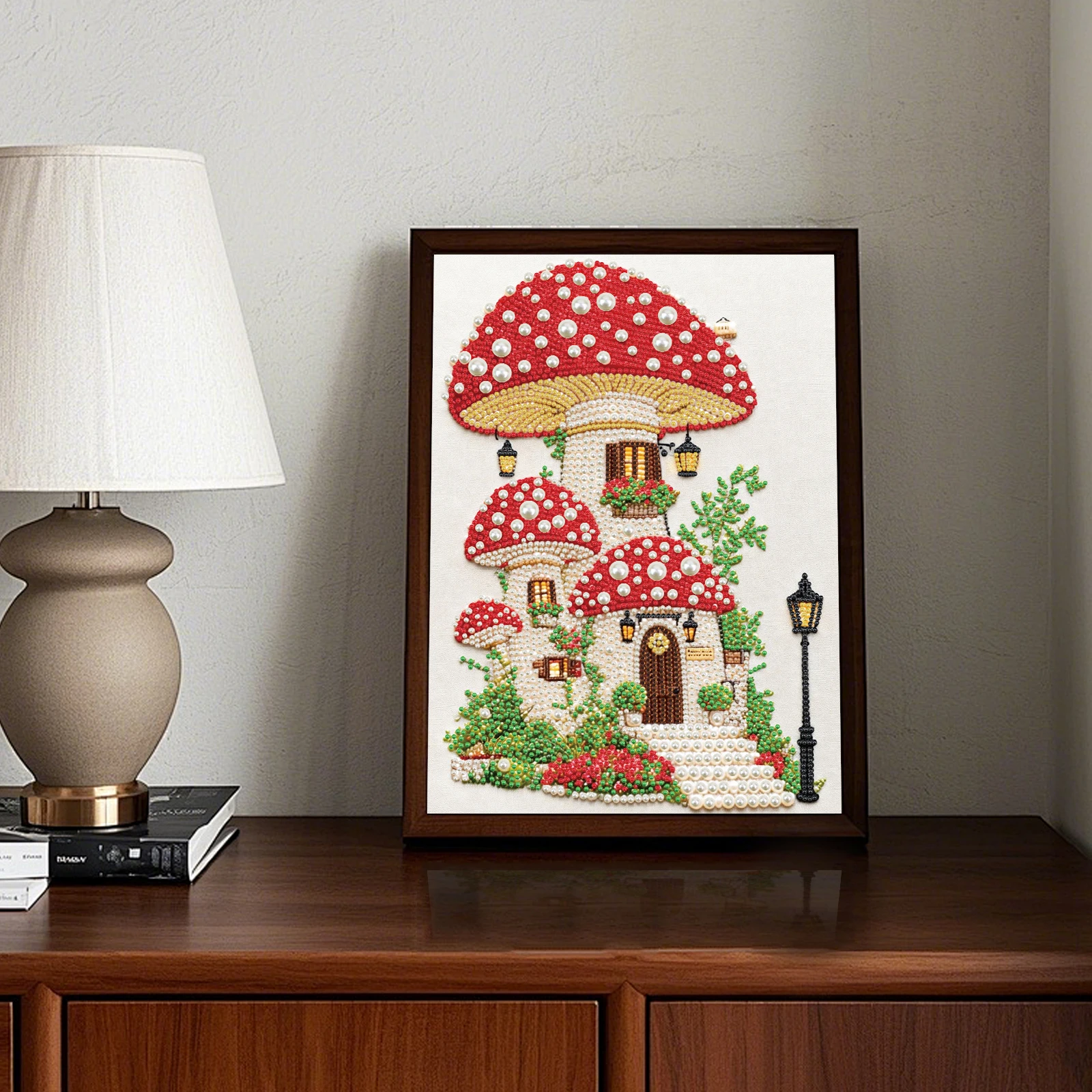 Pearl Diamond Painting Kits for Adult Beginner,Mushroom House Special Shape Diamond Art Pearl Kit for Wall Decor handmade Gift view 6