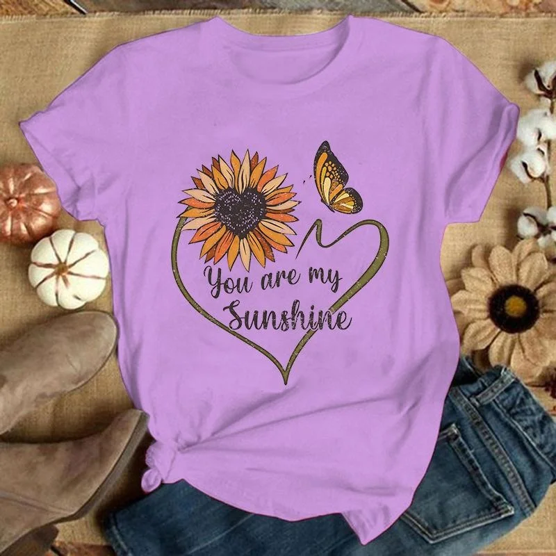 Cute You Are My Sunshine Sunflower Print T-shirt per donna Summer Lovely manica corta T-shirt Casual Funny Ladies girocollo T