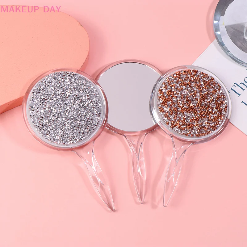 Handheld Mirror Transparent Plastic Handle Round Mirror For Eyelash Extension Beauty Tools