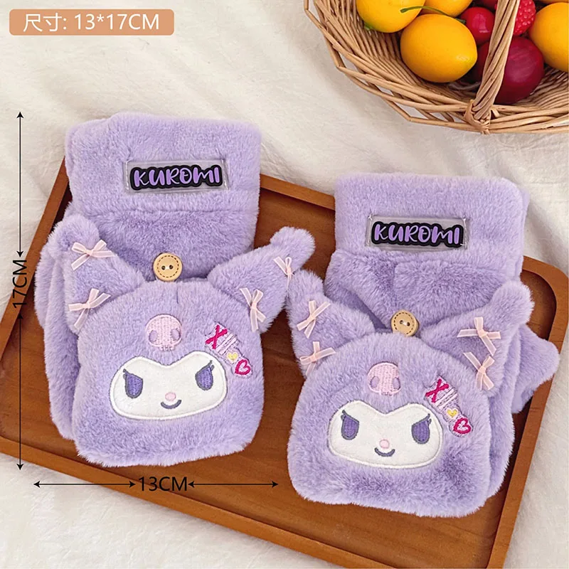 أنيمي أفخم قفازات سانريو مرحبا كيتي الكرتون قفازات دافئة للفتيات لطيف الوجه نصف اصبع قفازات Kawaii الفتيات قفازات سميكة