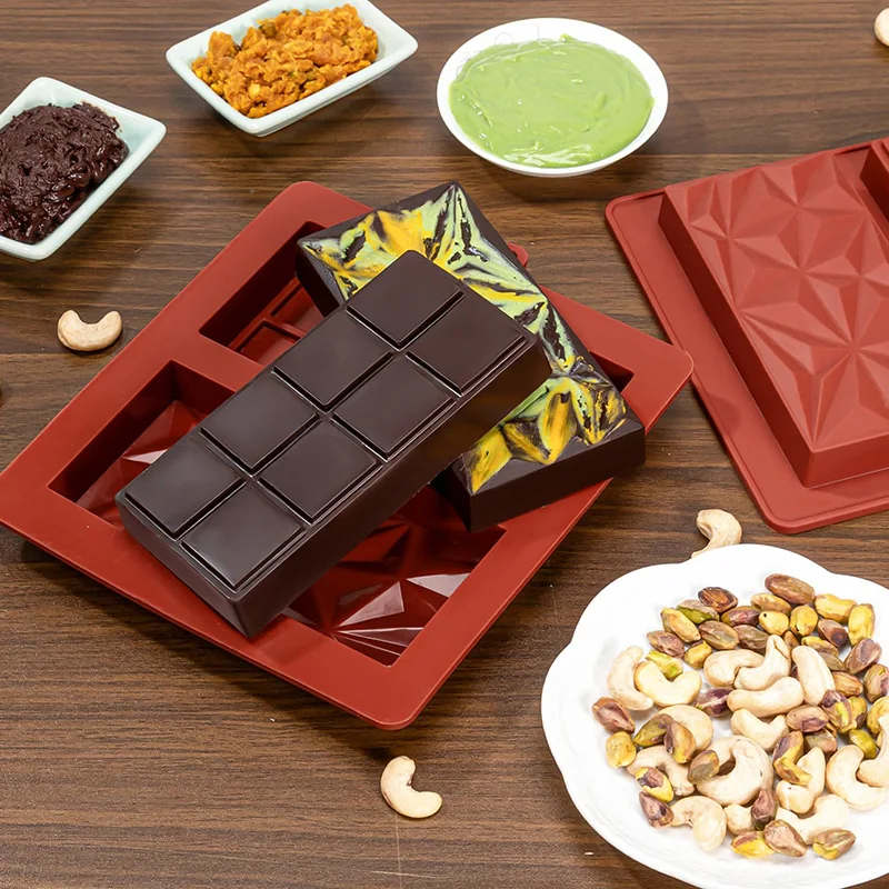 Chocolate Bar Mold Silicone Thick Chocolate Bar Mold Durable Rectangle Pistachio dubai Chocolate Bar Break Apart Candy Molds