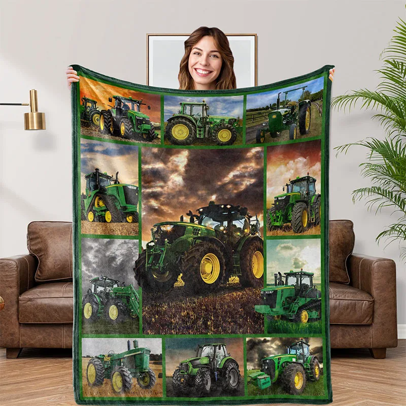 Digital Printed Flannel Blanket, Cartoon Car, Tractor, Multi Functional, Student Dormitory, 50*60inch