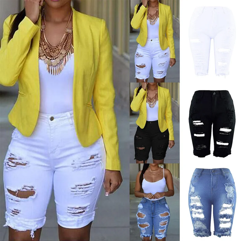 

Women Denim Shorts Destroyed Hole Jeans Fashion Summer Casual Pants Short for Women Ripped Femme Pantalones High Waisted Shorts