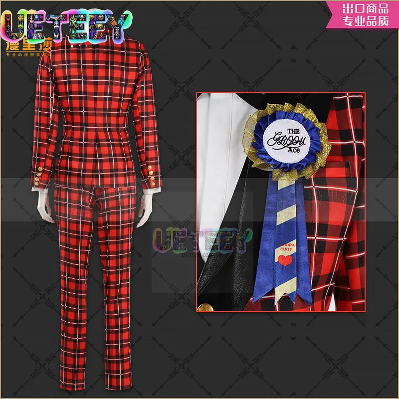 UETEEY COS Twisted Wonderland HEARTSLABYUL Dorm ACE Groom Plaid Suit Cosplay Costume Halloween Anime Costume Custom Size view 4