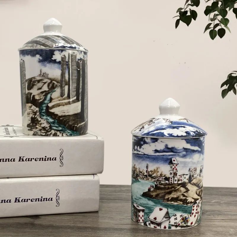 

Керамическая банка для хранения в скандинавском ретро-стиле, для круп, закусок, конфет, с крышкой, декоративный орнамент, декоративная бутылка