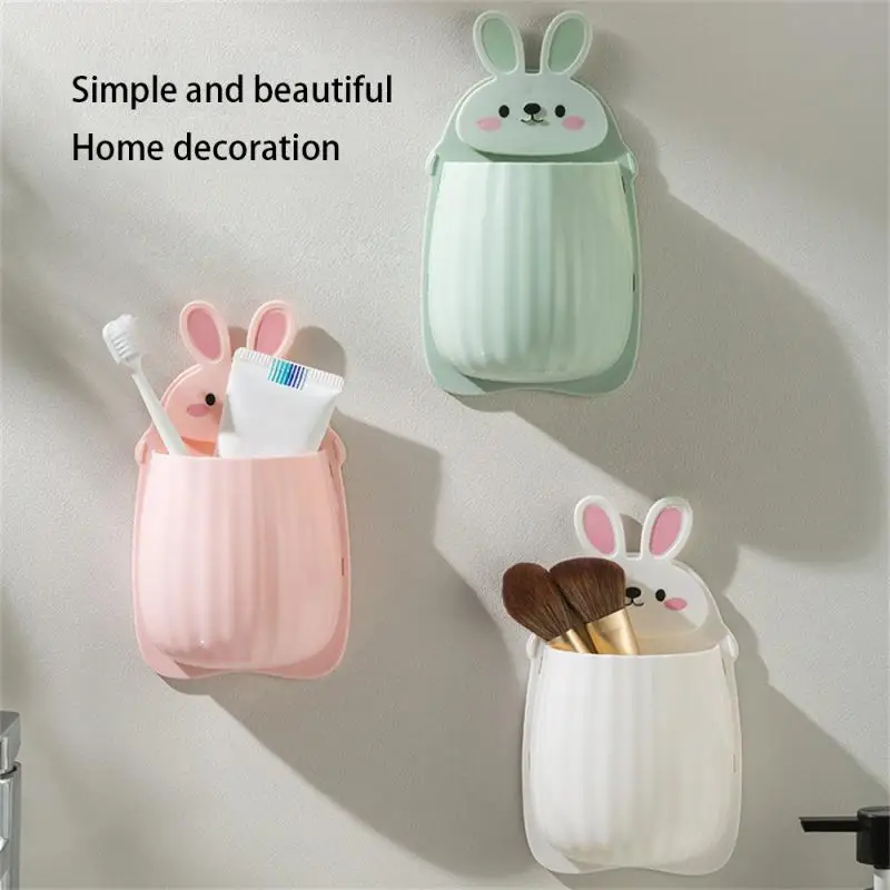 Wall Mounted Toothbrush Holder Bathroom Durable Storage Rack Toothpaste Self-adhesive Floating Cosmetics Organizer Shelves