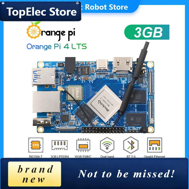 TopElec Orange Pi 4 LTS 3GB 16GB EMMC Rockchip RK3399-T