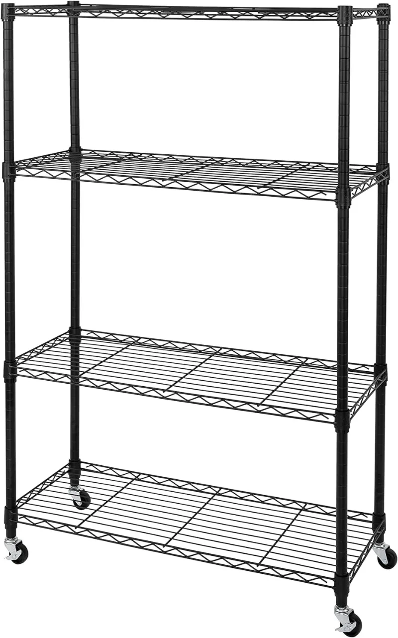 Seville Classics Solid Steel Wire Shelving Storage Unit Adjustable Shelves Organizer Rack, Black, 4-Tier, 36