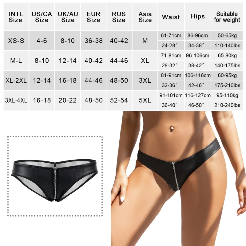 Mesh Leather Lingerie Briefs Transparent Sexy Panties Low-waist Zipper Underwear 5XL Plus Size Knickers Women Black Underpants