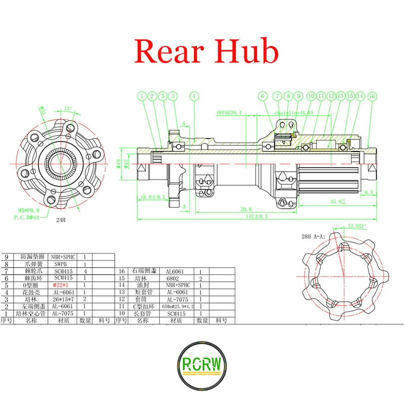 RCRW 4411 4412 6 Bolts Disc 20/24/28Hole Hub QR/12/15X100mm QRX135mm 12X142mm 4 Pawl Shiman HG XD XDR Microspline MS Freehub