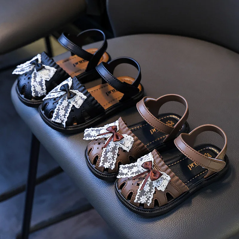 Girls Sandals Sweet Bow Toddler Kids Princess Beach Shoes Soft Sole 2025 Summer New Children Casual Shoes Breathable Non-slip