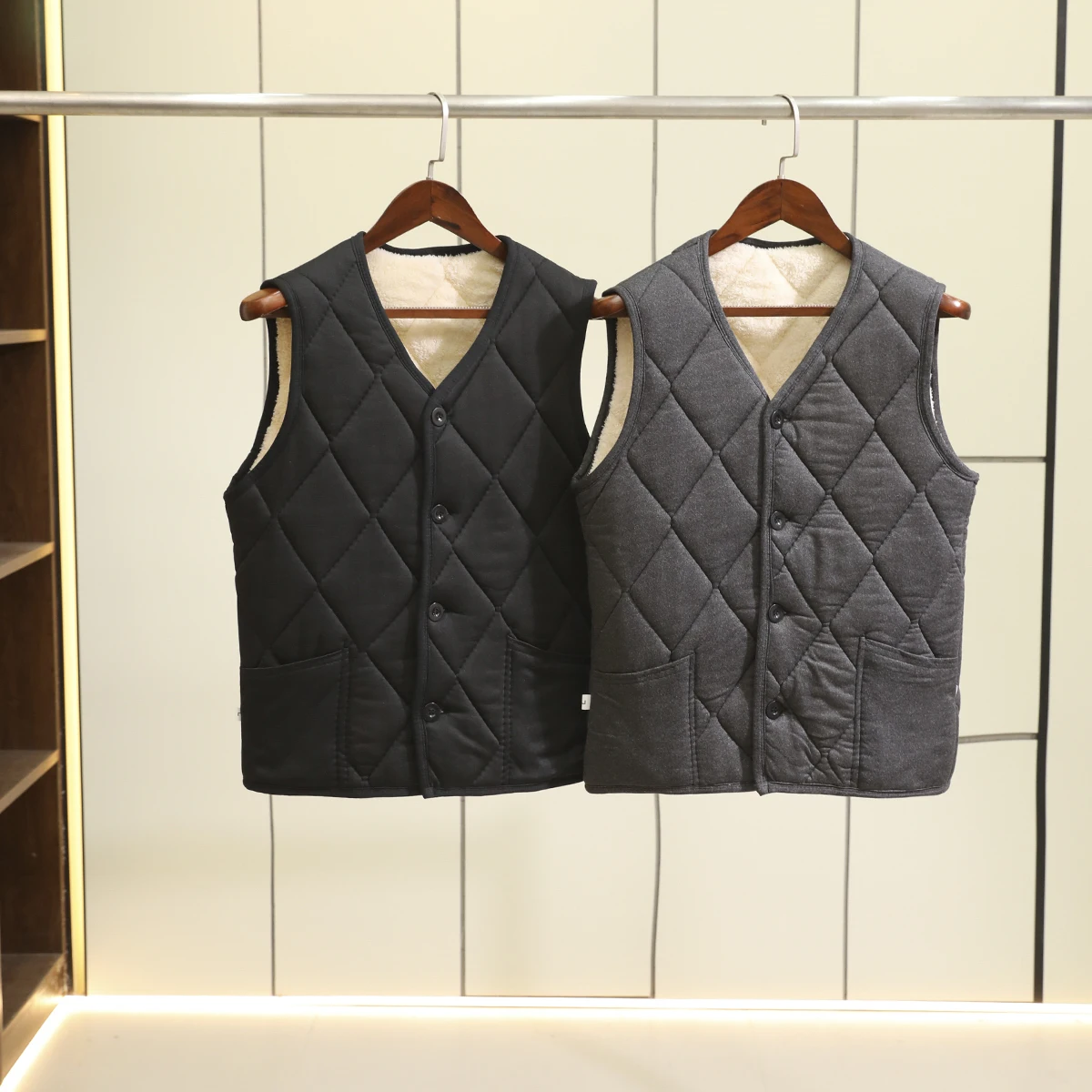 

Мужской хлопковый жилет с V-образным вырезом, утепленный искусственным мехом, утолщенный, зимний, модный, повседневный, молодежный, осенний, стандартный крой