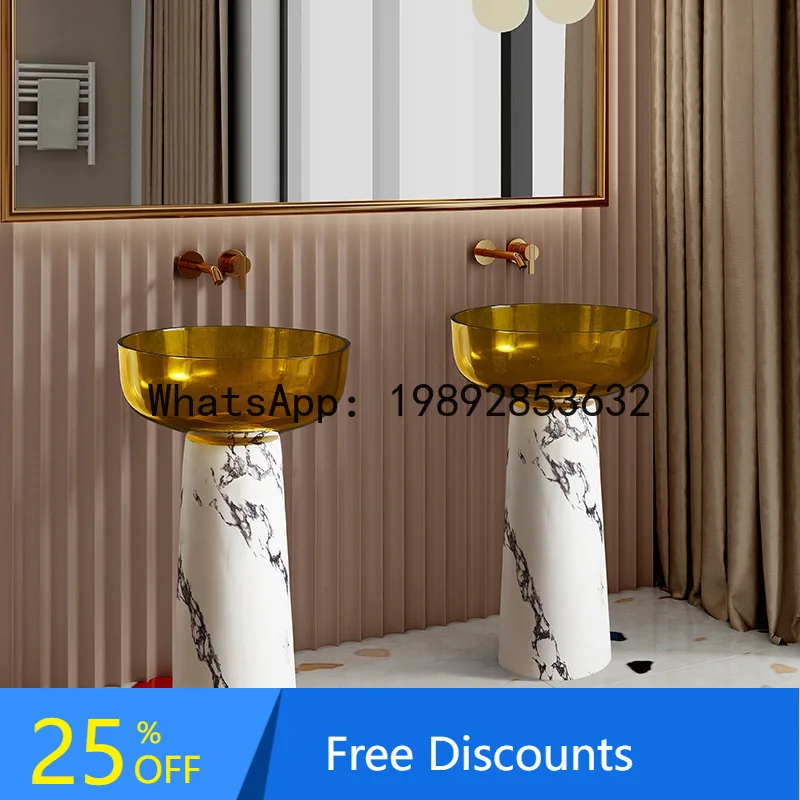 

LYY Integrated Floor-Standing Column Basin Outdoor Courtyard Modern Simple Transparent Resin Artificial Stone Wash Basin