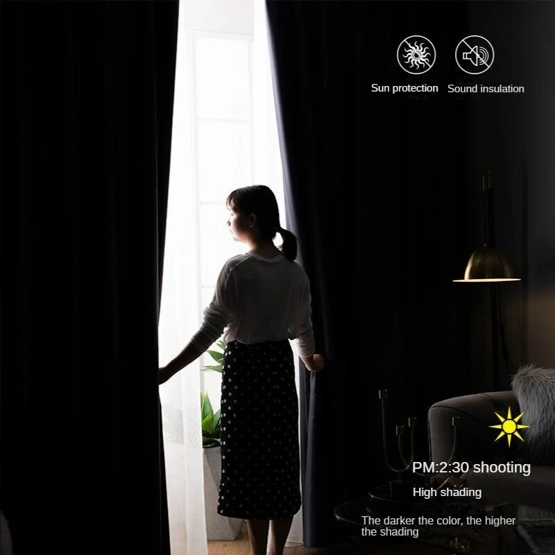 Light Luxury High Grade Bedroom High Blackout Curtain Ins Style Living Room Curtains Green Natural Solid Color Thickened Drapes