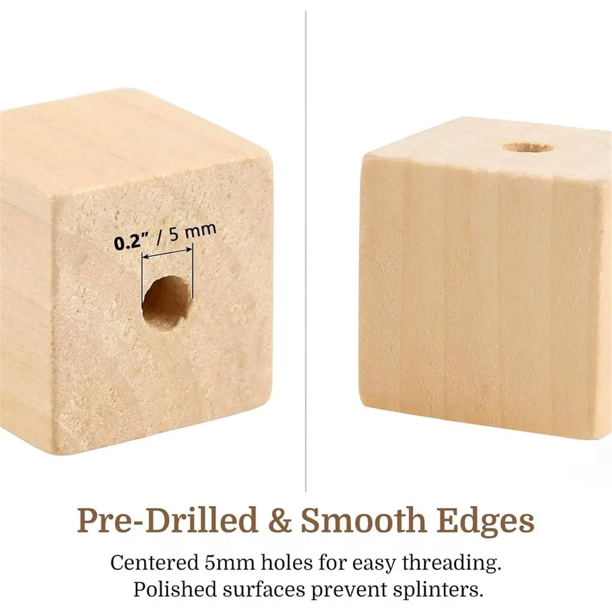 【~ New BOFF】200 PCS 1Inch Wood Cubes with Holes, Wooden Square Beads Unfinished Solid Wood Blocks for Craft, DIY Projects