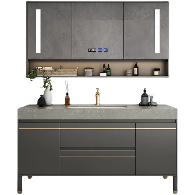 

Умный шкаф для ванной комнаты из шиферного дуба от пола до пола