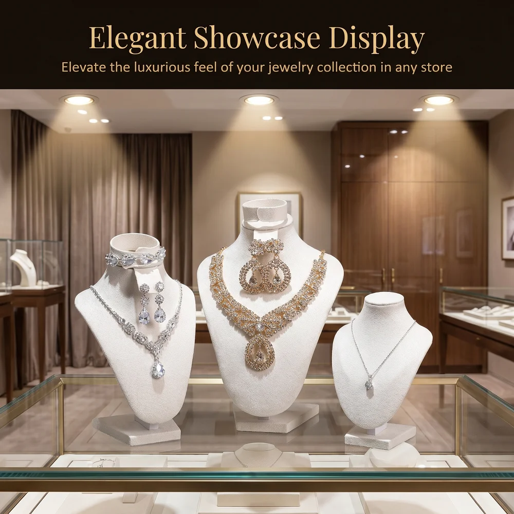 Necklace Display Bust with Anti-slip Velvet Surface for Jewelry Photography, Bridal Boutiques and Home Organization