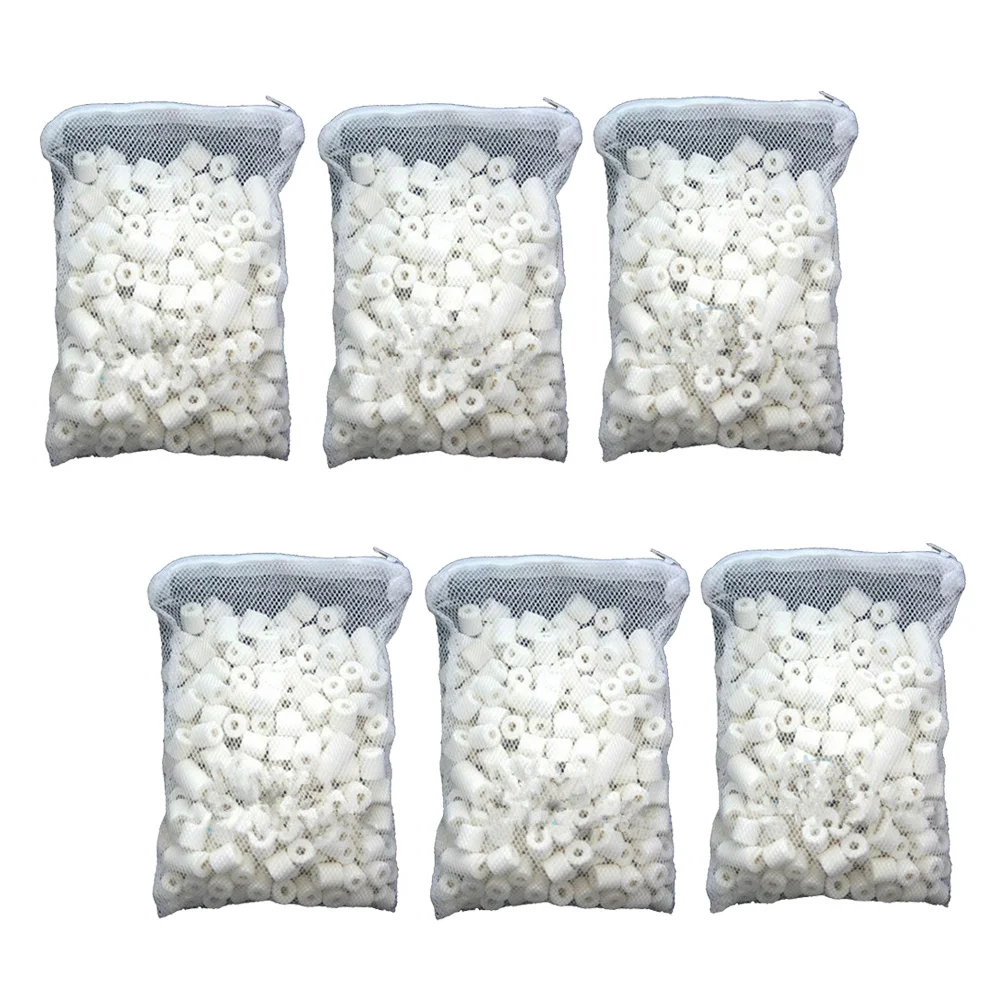 

6Packs Bio Porous Ceramic Rings Mesh Bag Biological Media Pond Aquarium Canister Filter Fish Tank Media Filter 250g