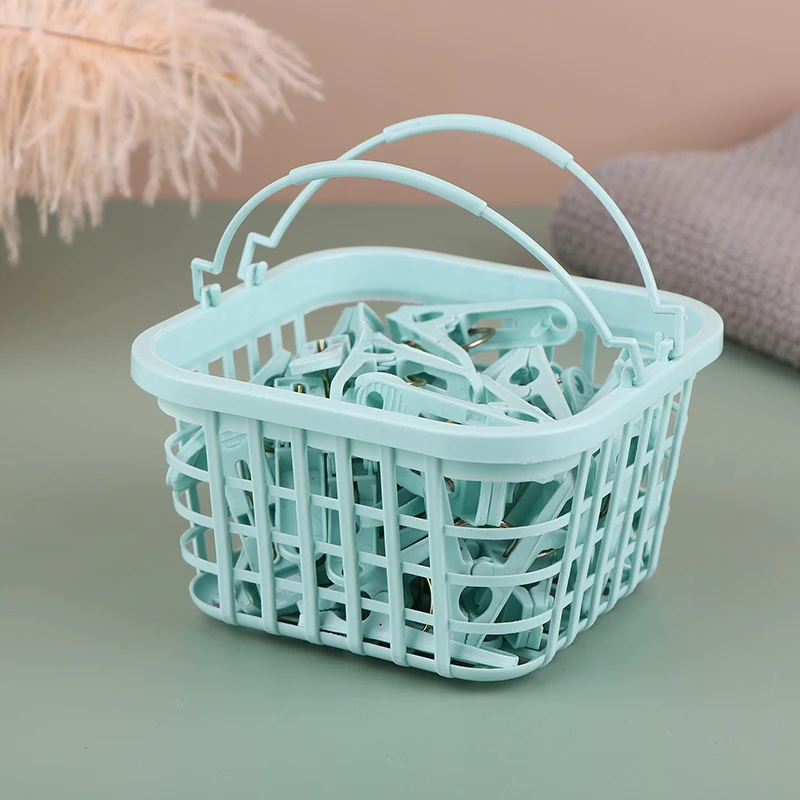 30 peças de prendedores de roupas de plástico à prova de vento clipes de lavanderia pequenos prendedores de roupa de secagem com cesta para jardim doméstico