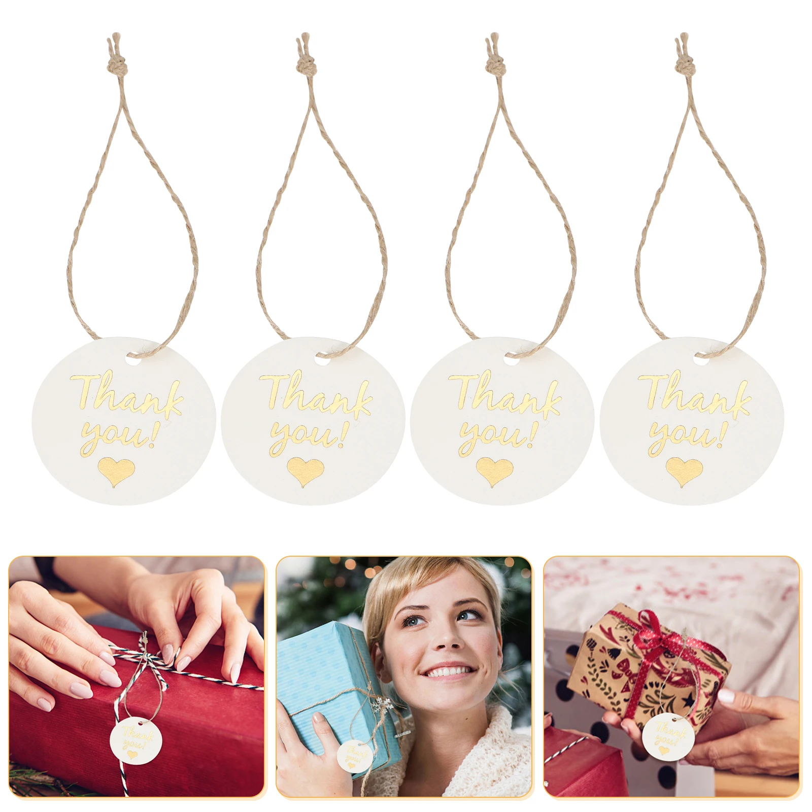 

100pcs Gold Foil Round Cards Gift Tags With String Pre-Punched Holes For Wedding Shower Birthday Party Favor Decor Paper