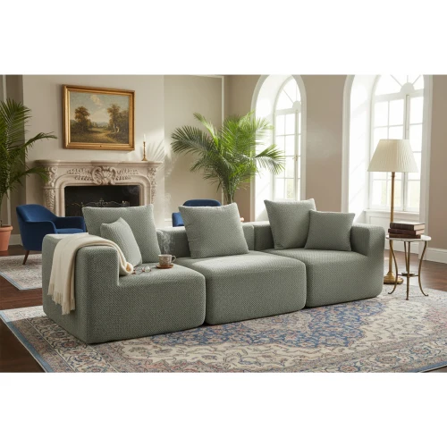 Oversized Modular Deep-Seat Sofa, 3-Piece All-Foam Sectional Couch in Soft Textured Fabric, Tool-Free Assembly, Apartment-Friendly Low Profile, 111