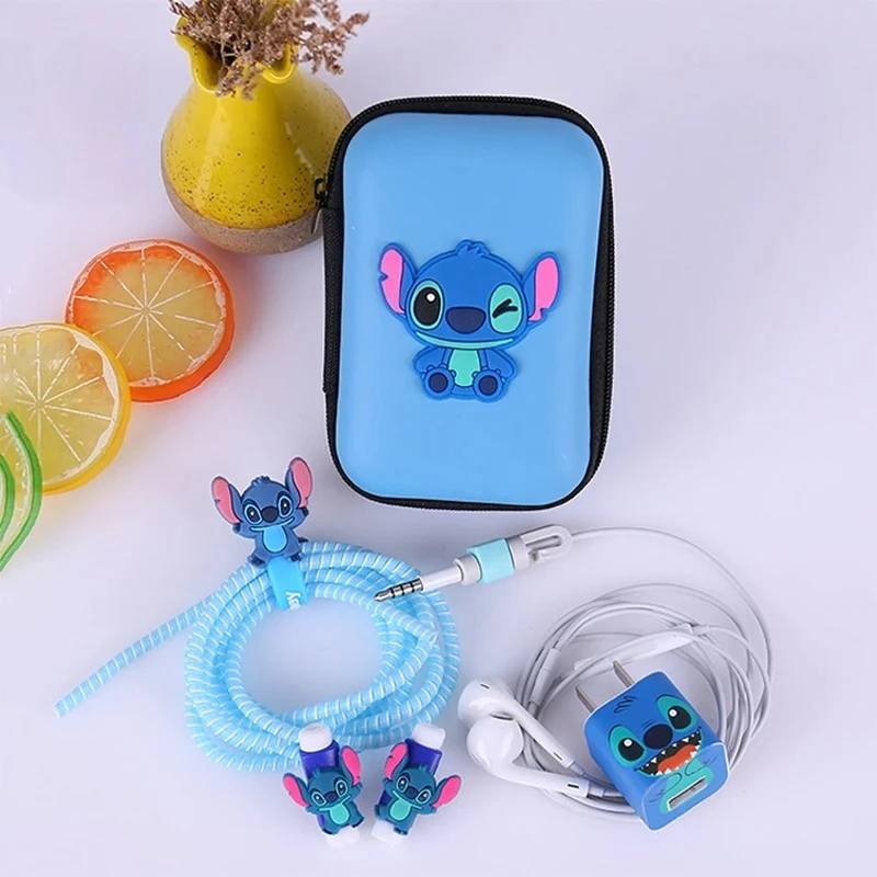 

Disney Stitch Data Cable Protective Cover Cute Cartoon Figure Iphone Charger Head Sticker Earphone Line Usb Winder Storage Bag