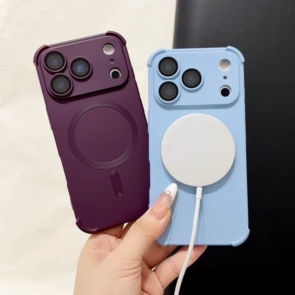 18pro Matte Airbag for Magsafe Magnetic Cases for iPhone 18 Pro Max 17 Pro 16 15 14 13 12 Lens Protection Shockproof Soft Cover