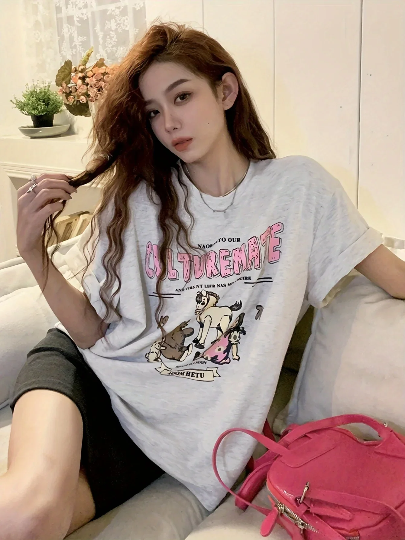 Culture Mate Cartoon Animal Printing Female T-Shirt Summer O-Neck Cotton Tops Street Fashion Clothing Breathable Loose Tee Shirt