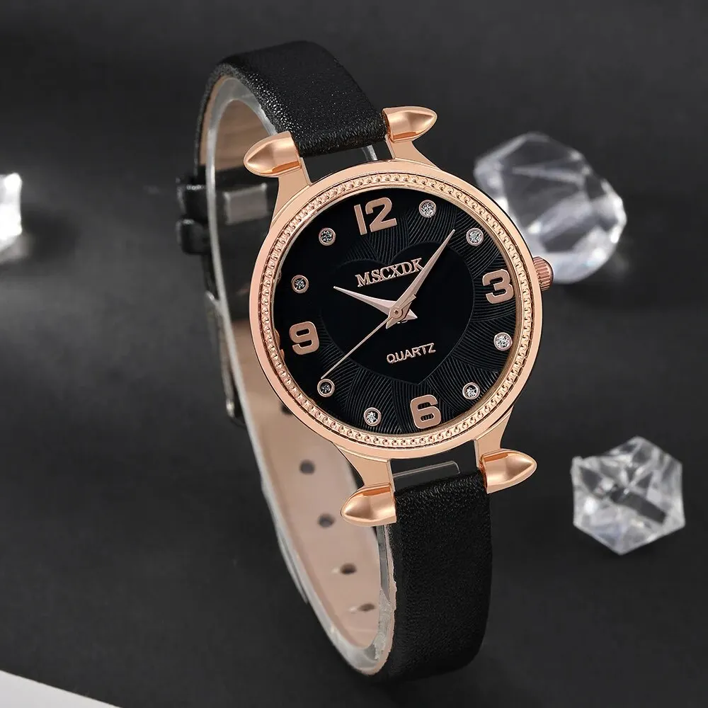 2PCS Set Women Fashion Casual Leather Watches Quartz Wristwatches & Ladies Old Flower Wallet Card Bag Dress Clock Montre Femme