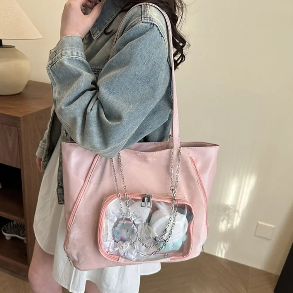 

Cosplay Creative Student Tote Bag Y2K Clear Front Pocket Women's Fashion Backpack PU Leather Dual-use Elegant Shoulder Bag Beach