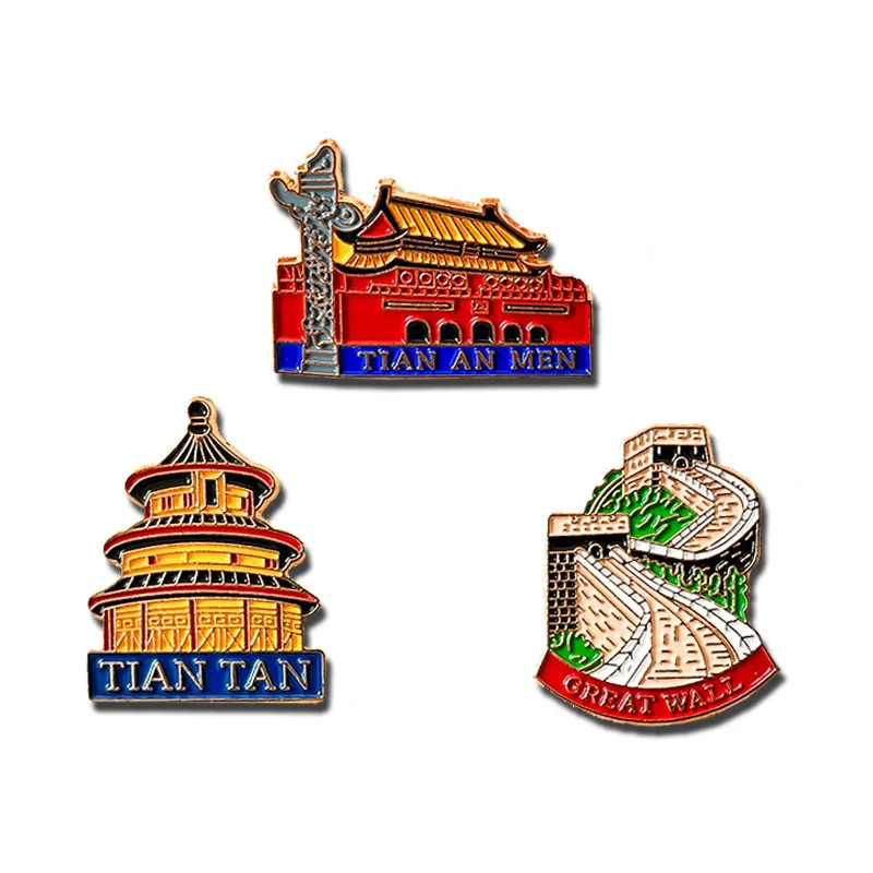 Famous Building Enamel Pins Chinse Landmark Travel Brooch Lapel Badges Jewelry Gift for Friends