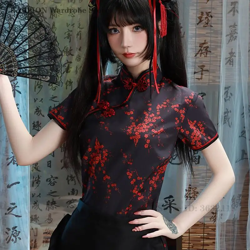 

Big Size 3XL 4XL Improved Cheongsam Shirt Women Vintage Button Novelty Tang Clothes Traditional Chinese Top Slim Qipao Blouse