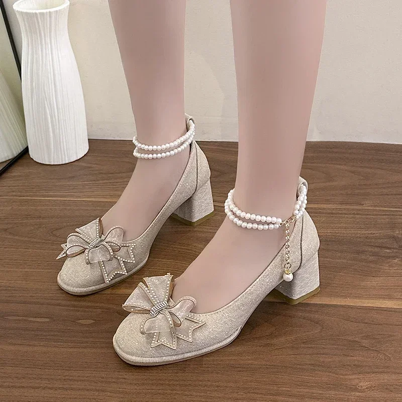 Moda donna nuove scarpe da festa eleganti 2024 estate Versatile Mary Jane scarpe Daily Sweet Style Bow Brand Design donna tacchi bassi