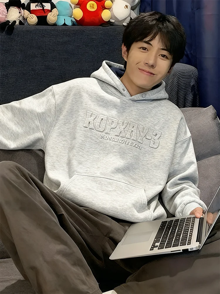 

Heavyweight Hoodie Men's Winter Thiened Fce Loose Lazy Outerwear White Flower ey Casual Comfortable Long Sve Sweats...