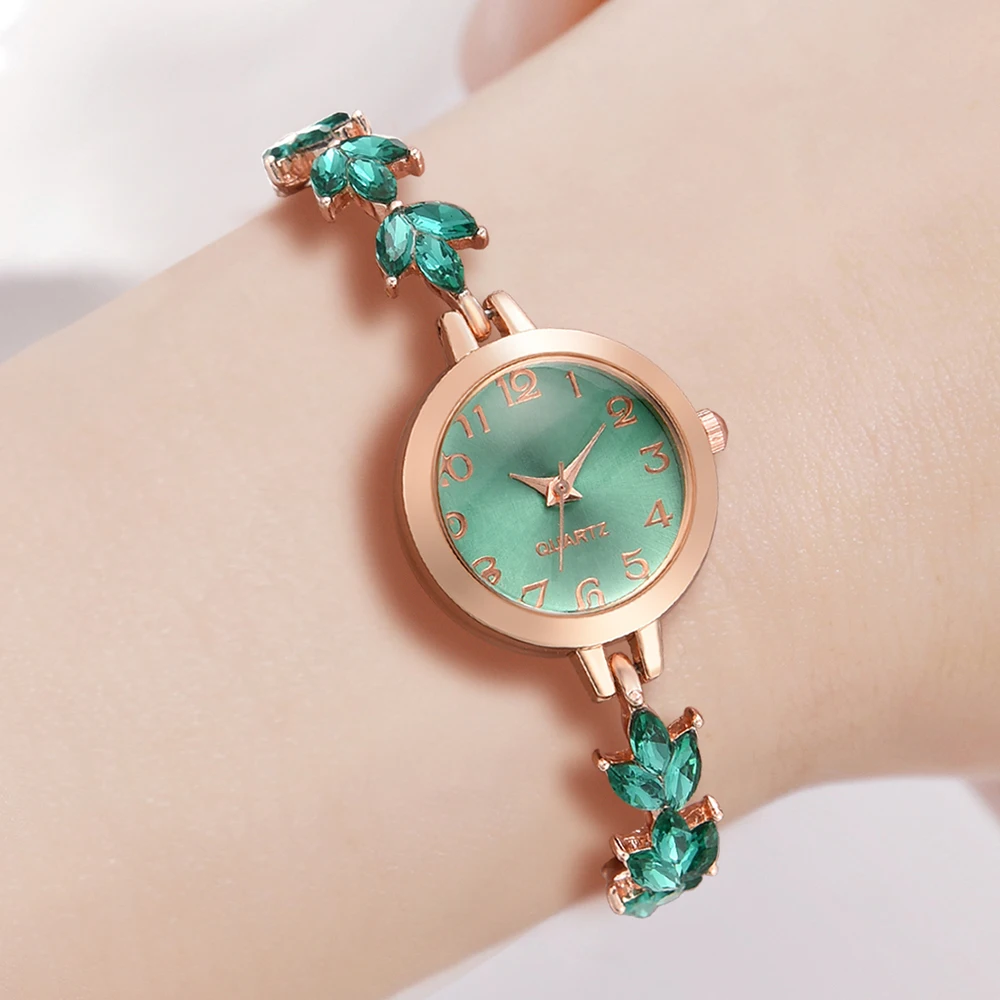 Ladies Green Quartz Watch 5PCS/Set Butterfly Element Dial Wristwatch PU Leather Strap Watch Butterfly Jewelry Set Gift For Mom