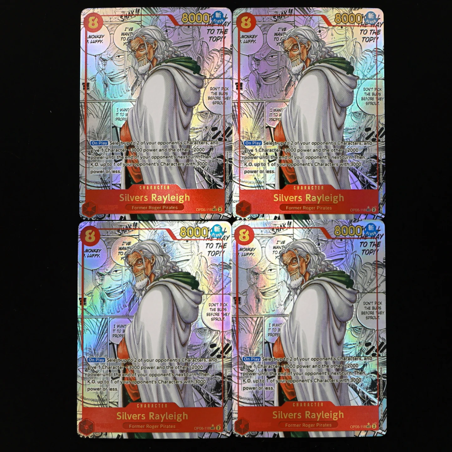 

One Piece TCG OPCG English Manga card OP08-118 Rayleigh 8 cost Red Rayleigh Textured Foil Card