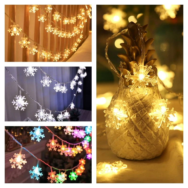 Snowflake Lights String LED Festoon Light USB Plug Christmas Tree Light Aesthetic Room Decoration Wedding Party New Year\'s Decor