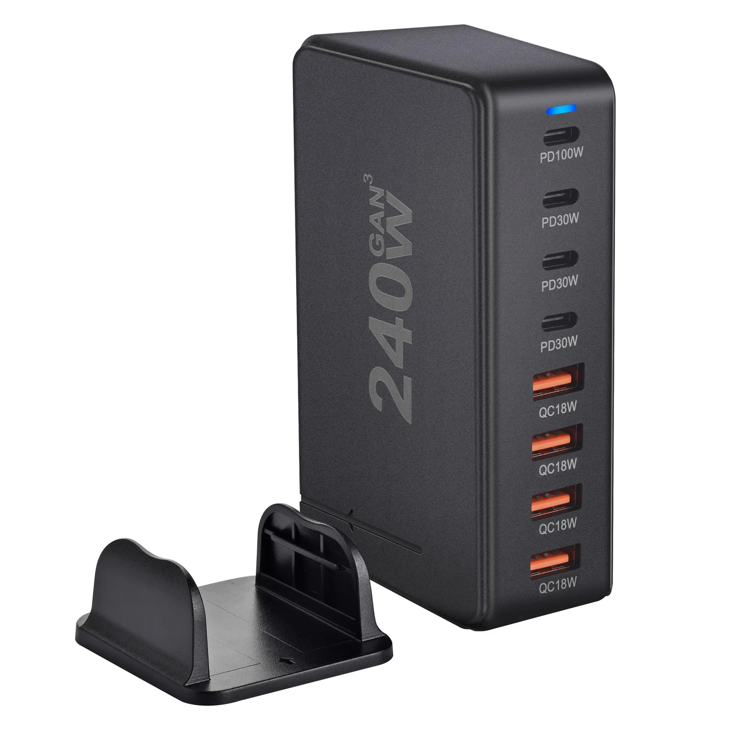 شاحن سطح المكتب GaN بقدرة 240 وات مع 8 منافذ USB-C، يدعم الشحن السريع PD 3.0 وهو مدمج ومحمول