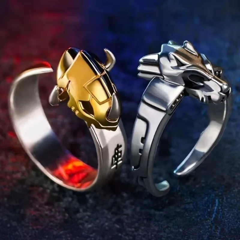 Digimon Adventure Ring WarGreymon SteelGarurumon Anime Peripheral Silver Ring Adjustable Couple Ring Birthday Gift