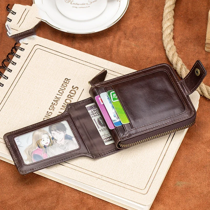 Cowhide Men's Wallet Top Layer Zero Wallets Genuine Leather Driver's License Bag Horizontal Multi Card Anti-theft Brush Holders