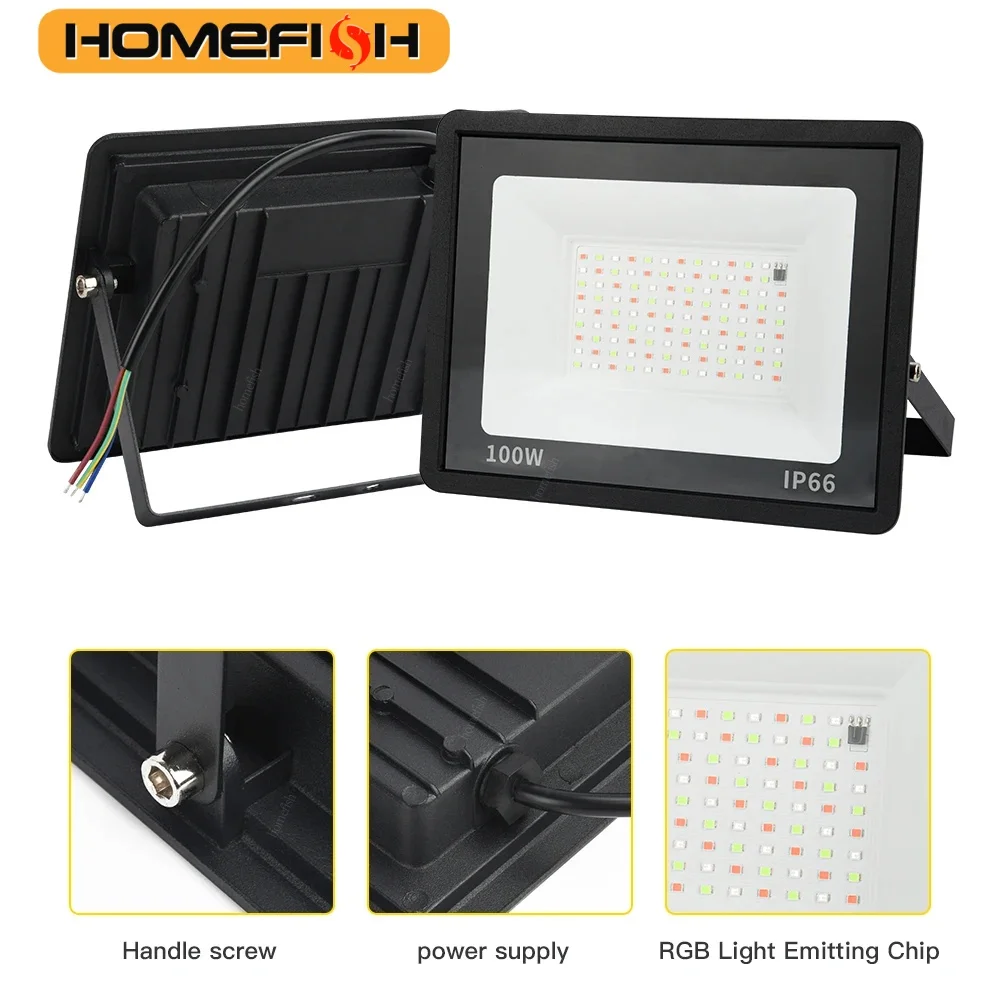 HOMEFISH RGB-schijnwerper 100W 50W 30W 20W 10W Reflector IP66 Waterdichte LED Spotlight 220V Projectorlamp Outdoor Tuinlicht