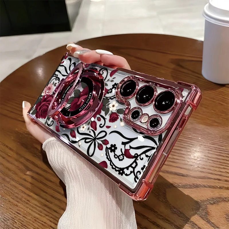 Red Roses Floral Pattern Phone Case For Samsung Galaxy A52S A52 A32 A12 A22 A31 A21S A50 A51 A30 A20 A10S Bracket TPU Cover Etui