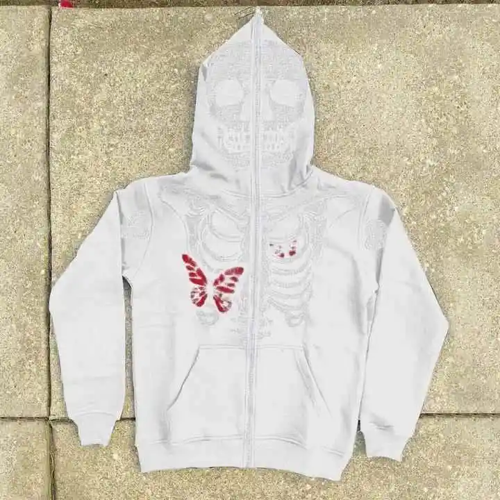 

Hip Hop Hooded Skeleton Cartoon Printed Sweatirt Jaet Women's Loose Fit Polyester Thiened Autumn Winter Streetwear