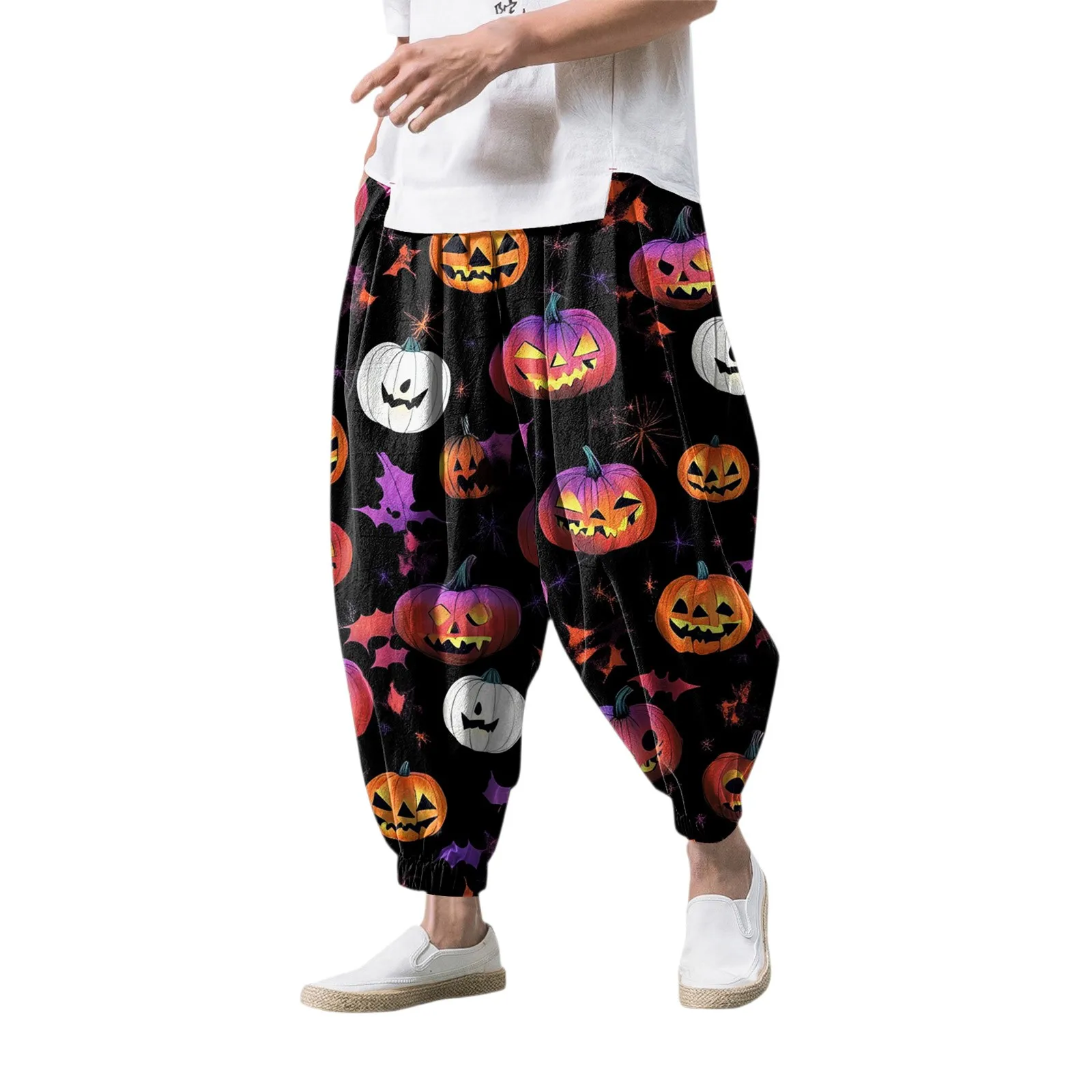 Pantaloni con stampa retrò di Halloween Uomo Autunno Casual Comfort Pantaloni maschili Pantaloni lunghi larghi alla moda Moda outdoor Streetwear