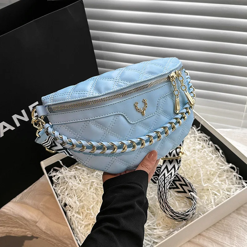 Summer Women's Chest Bags Fashion Chain Waist Bag Casual Versatile PU Half-moon Fanny Pack Portable Crossbody Bag Sling Bags