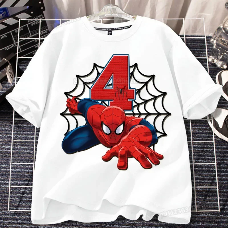 

Cartoon Spider Man Birthday T-shirt for Kids 1-9 Years Party Wear Supplies Boys Clothes Cotton Shirts Cute Children's Clothing